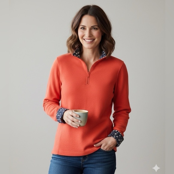Orvis Tops - ORVIS 1/4 Zip Pullover with Floral Accents